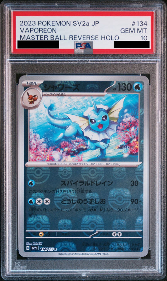 PSA 10 Vaporeon Master Ball Reverse Holo 134/165 Pokemon Card 151 Japanese